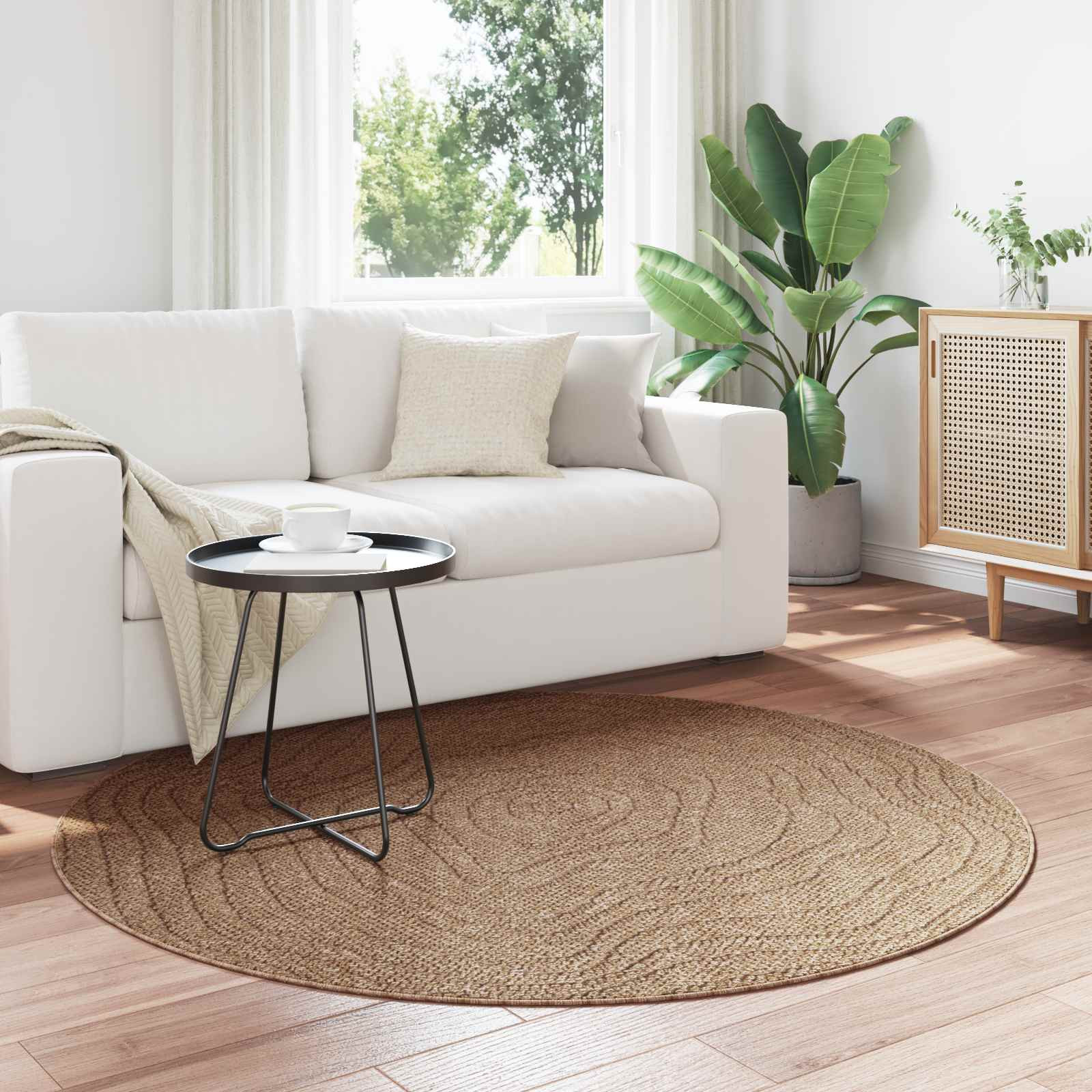 vidaXL Bereichsteppiche Rund Moiré AGIRA Natur Ø 200 CM Polyester