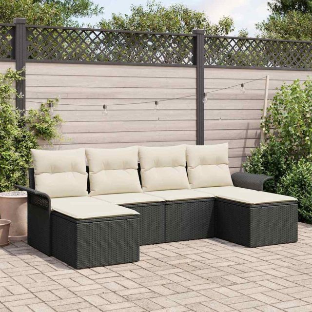 vidaXL Gartensofa-set mit Kissen 6 pcs Schwarz Poly-Rattan