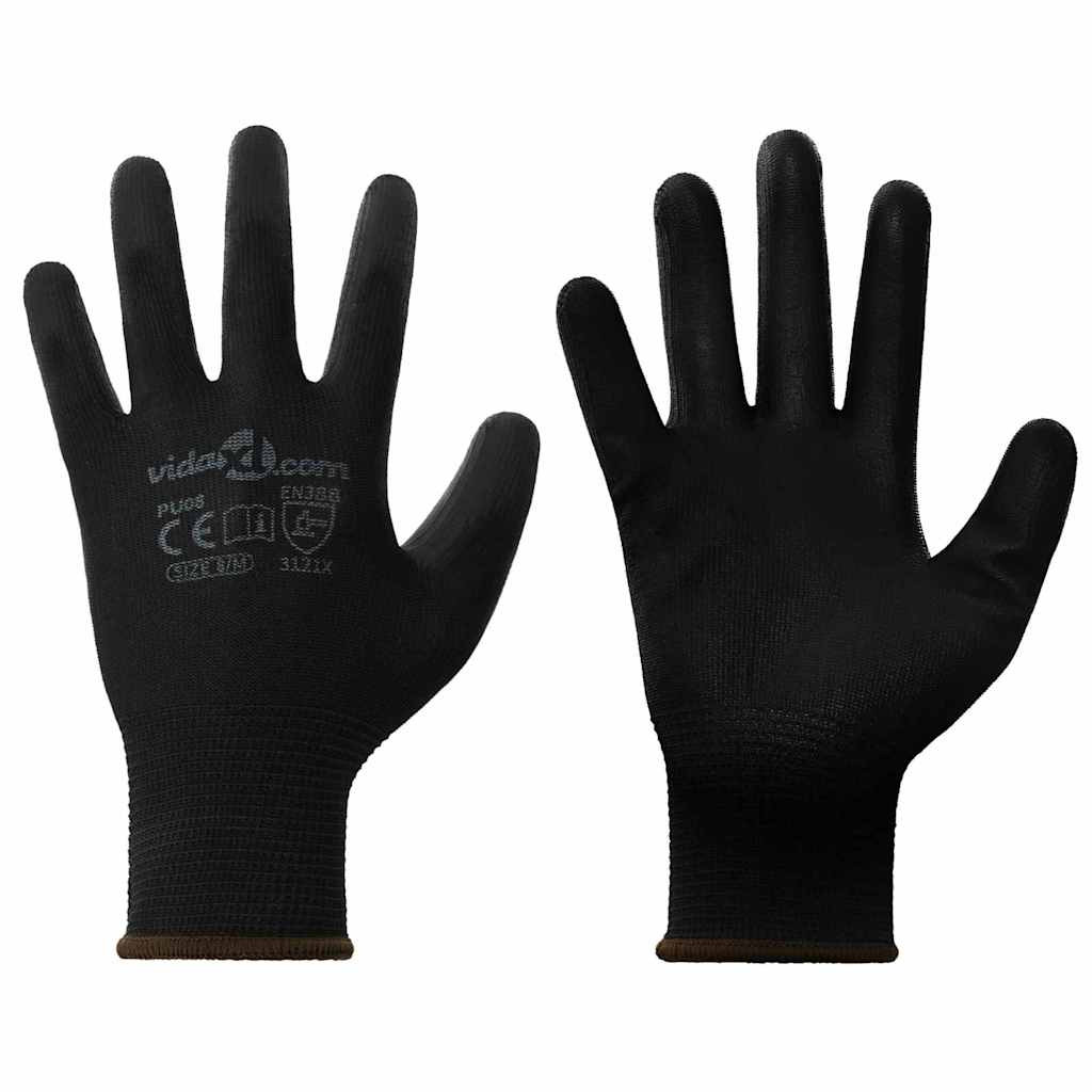 vidaXL Arbeitshandschuhe 12 pcs Schwarz 8 / m Polyester