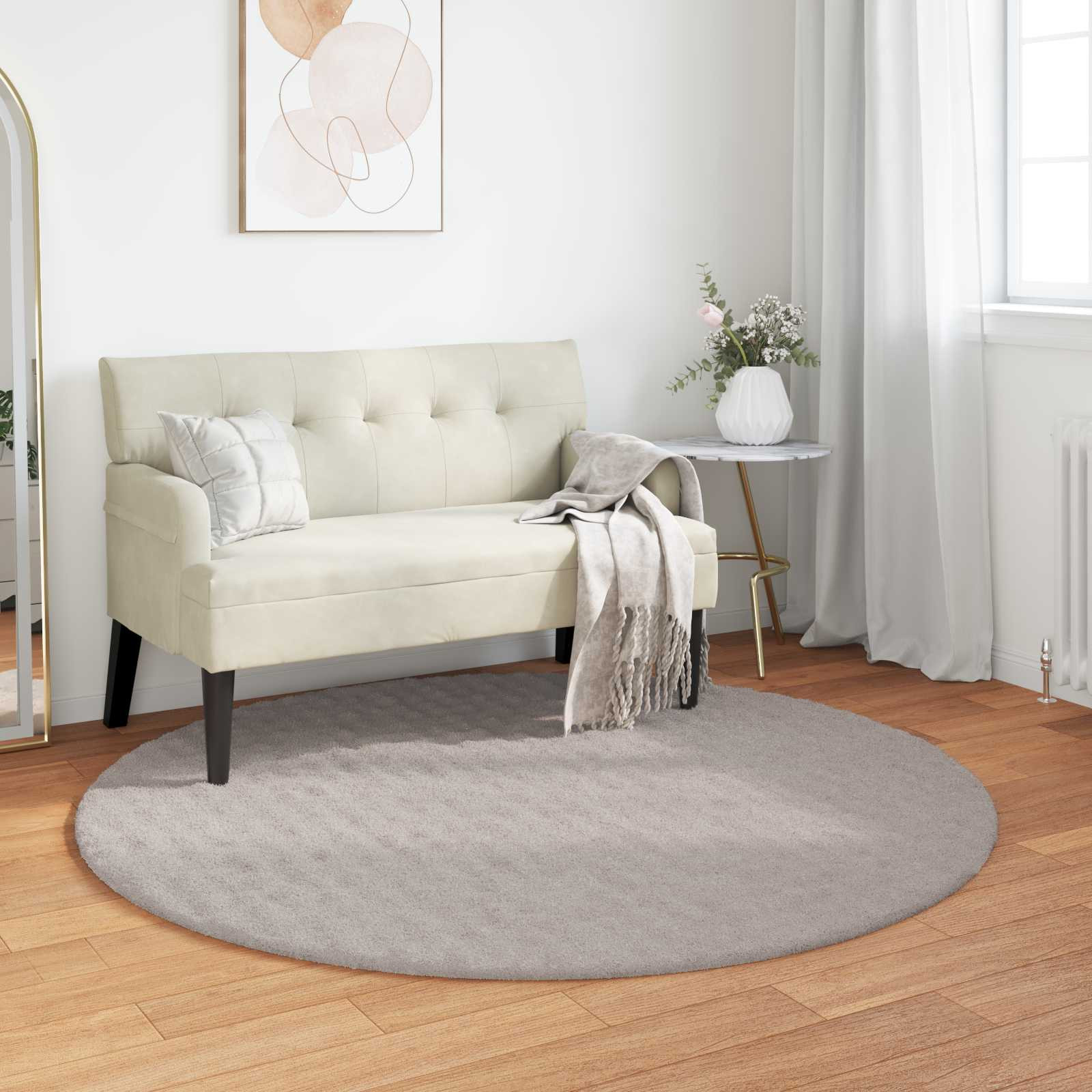 vidaXL Bereichsteppiche Rund SIROLO Sand Ø 160 CM Polyester