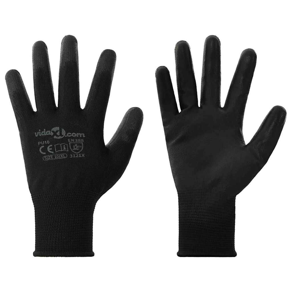 vidaXL Arbeitshandschuhe 24 pcs Schwarz 10 / XL Polyester