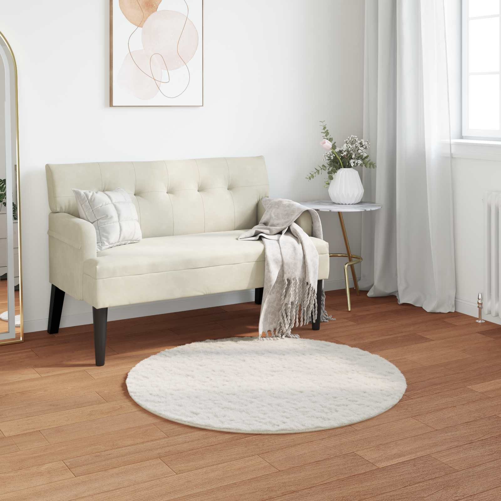 vidaXL Rutschfester Teppich aus Kunstkaninchenfell OLITE Creme Ø 80 cm