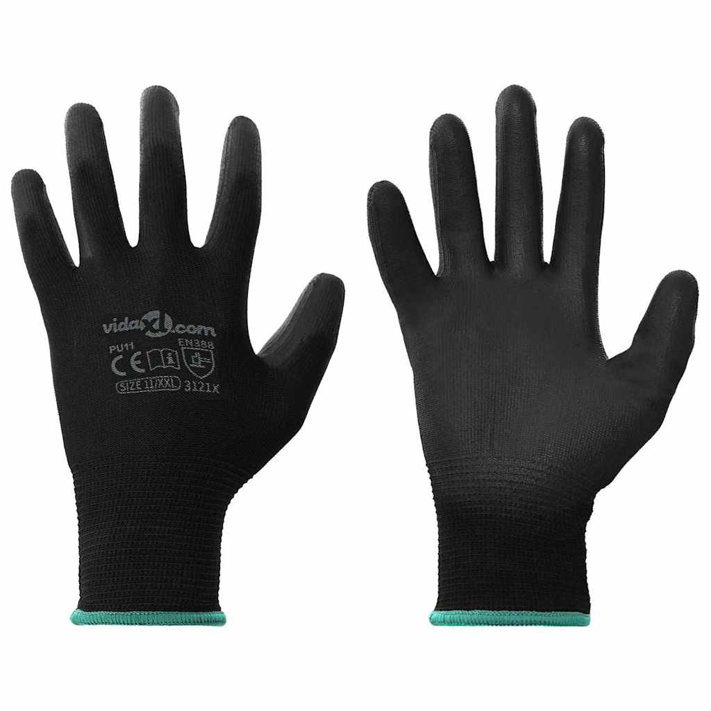 vidaXL Arbeitshandschuhe 24 pcs Schwarz 11 / XXL Polyester