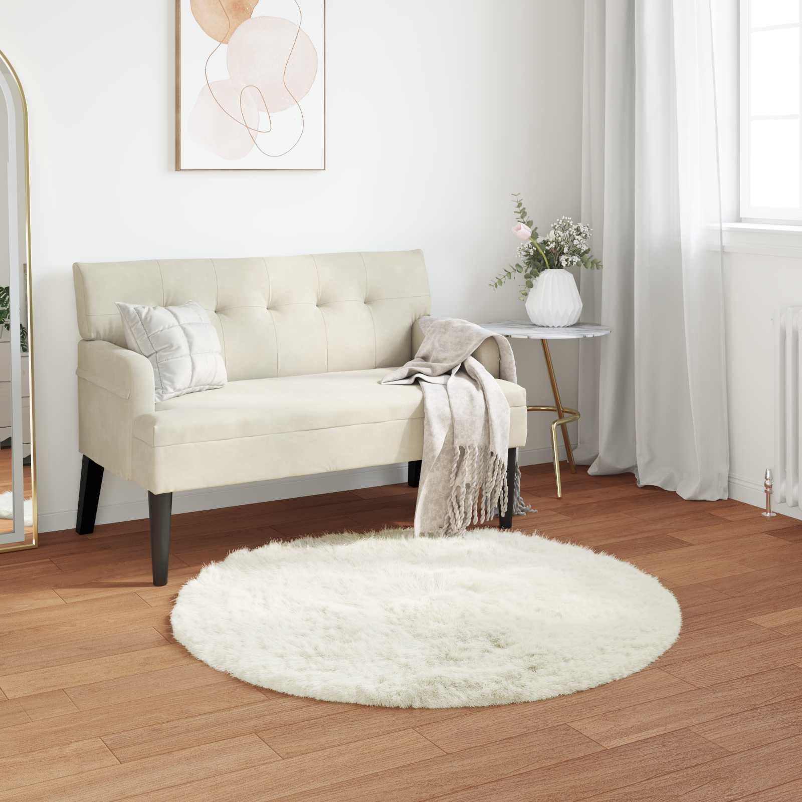 vidaXL Teppich aus Kunstschaffell TAFALLA Weiß Ø 100 cm Polyester