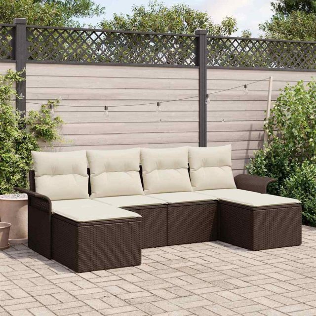 vidaXL Gartensofa-set mit Kissen 6 pcs Braun Poly-Rattan