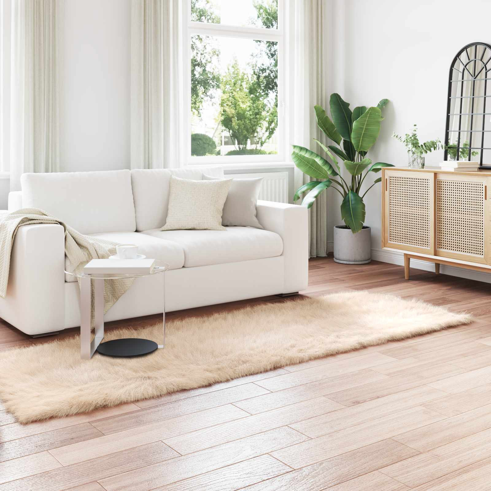 vidaXL Teppich aus Kunstschaffell TAFALLA Beige 80 x 250 cm Polyester