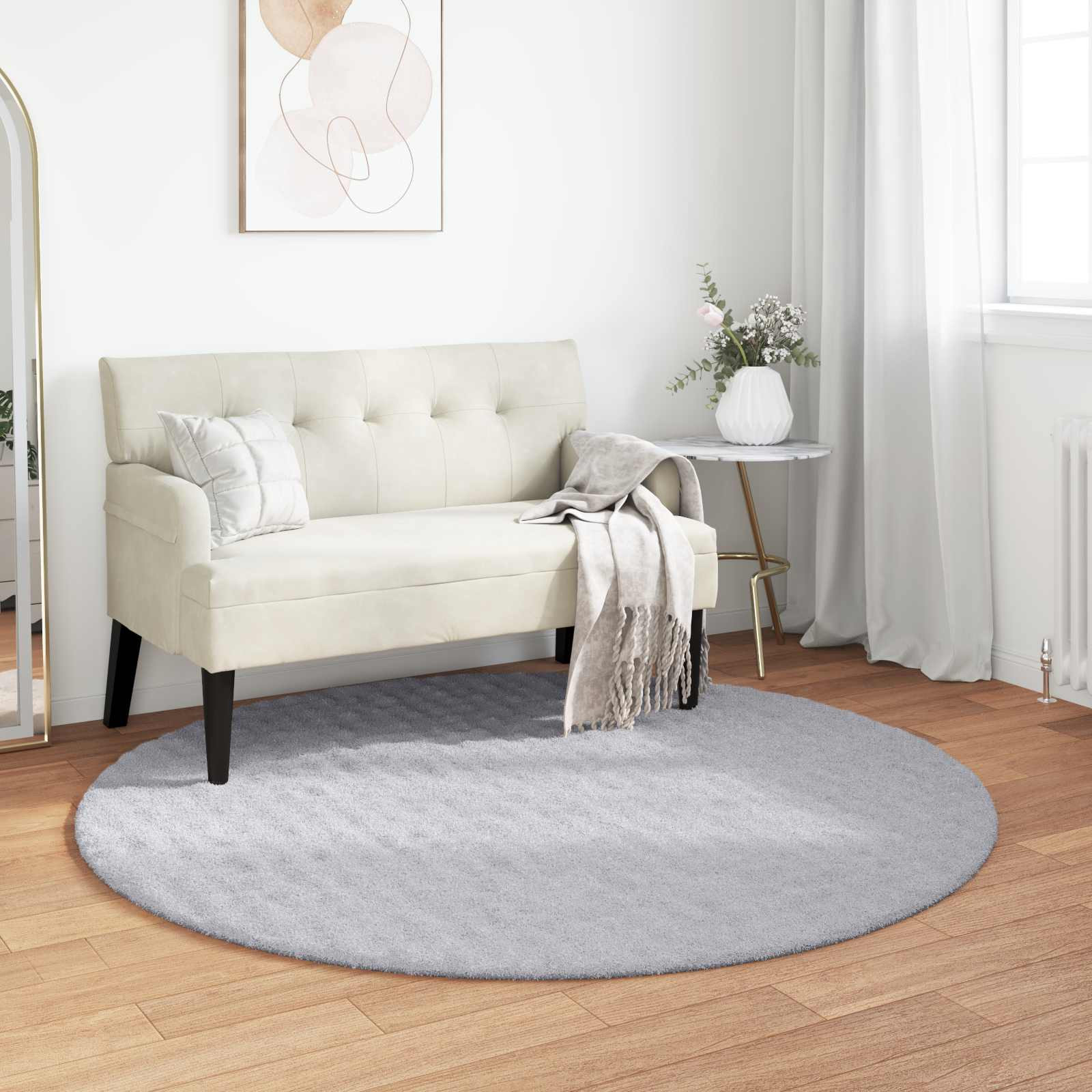 vidaXL Bereichsteppiche Rund SIROLO Grau Ø 160 CM Polyester