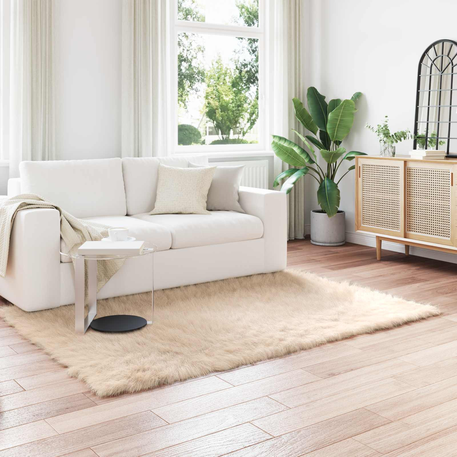 vidaXL Teppich aus Kunstschaffell TAFALLA Beige 140 x 200 cm Polyester