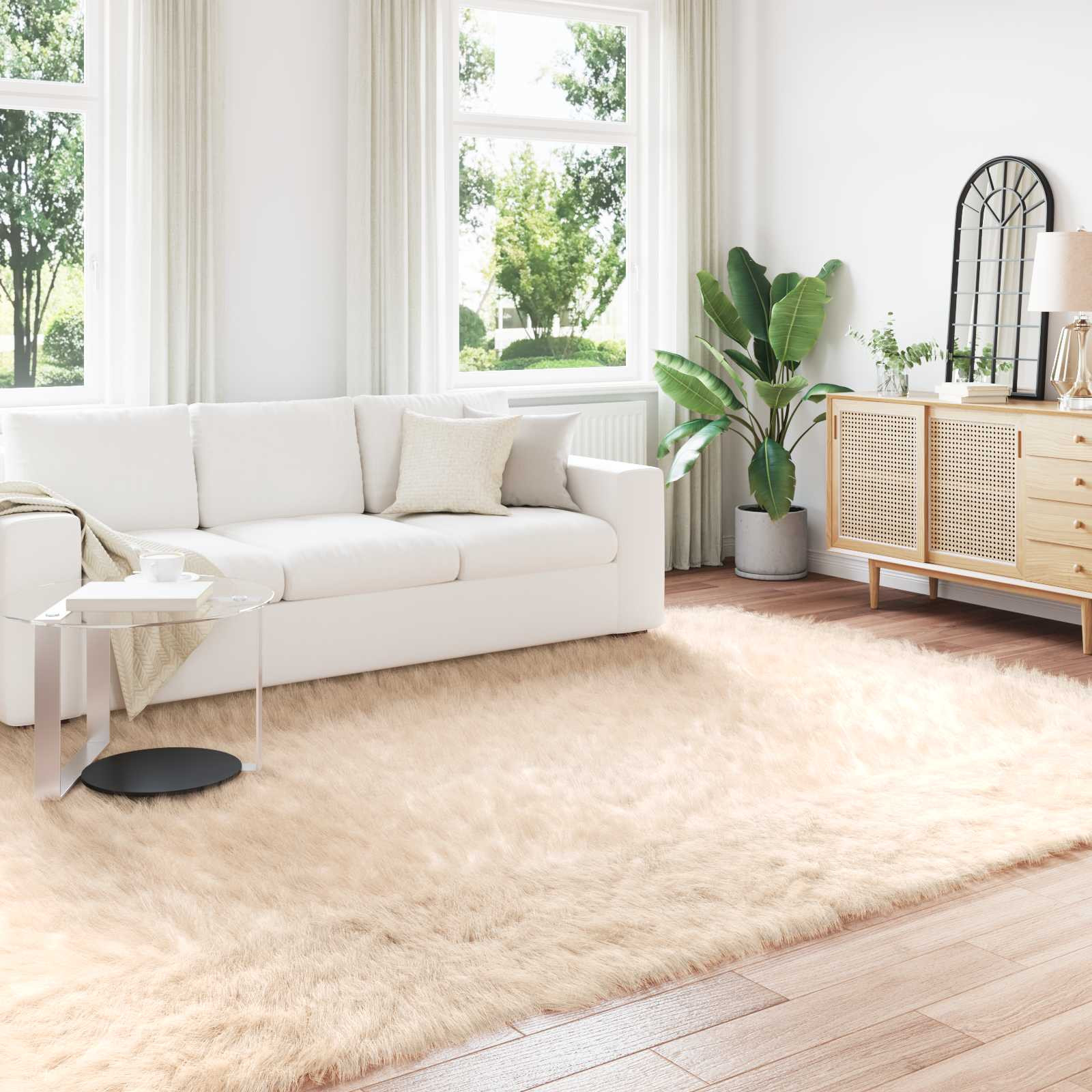 vidaXL Teppich aus Kunstschaffell TAFALLA Beige 200 x 280 cm Polyester