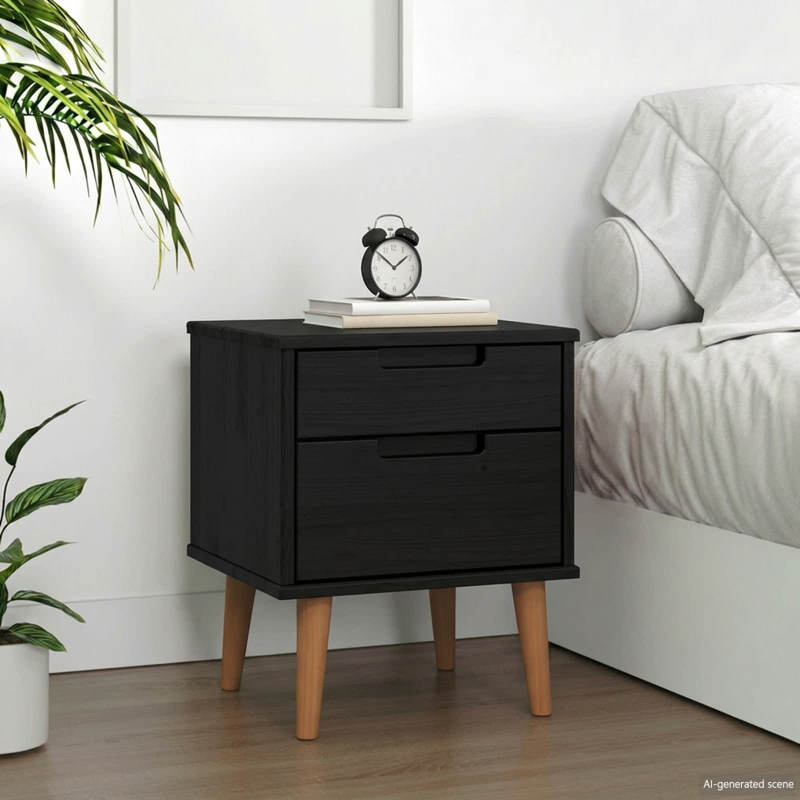vidaXL Nachttisch MOLDE Schwarz 40 x 35 x 48 cm Massives Kiefernholz