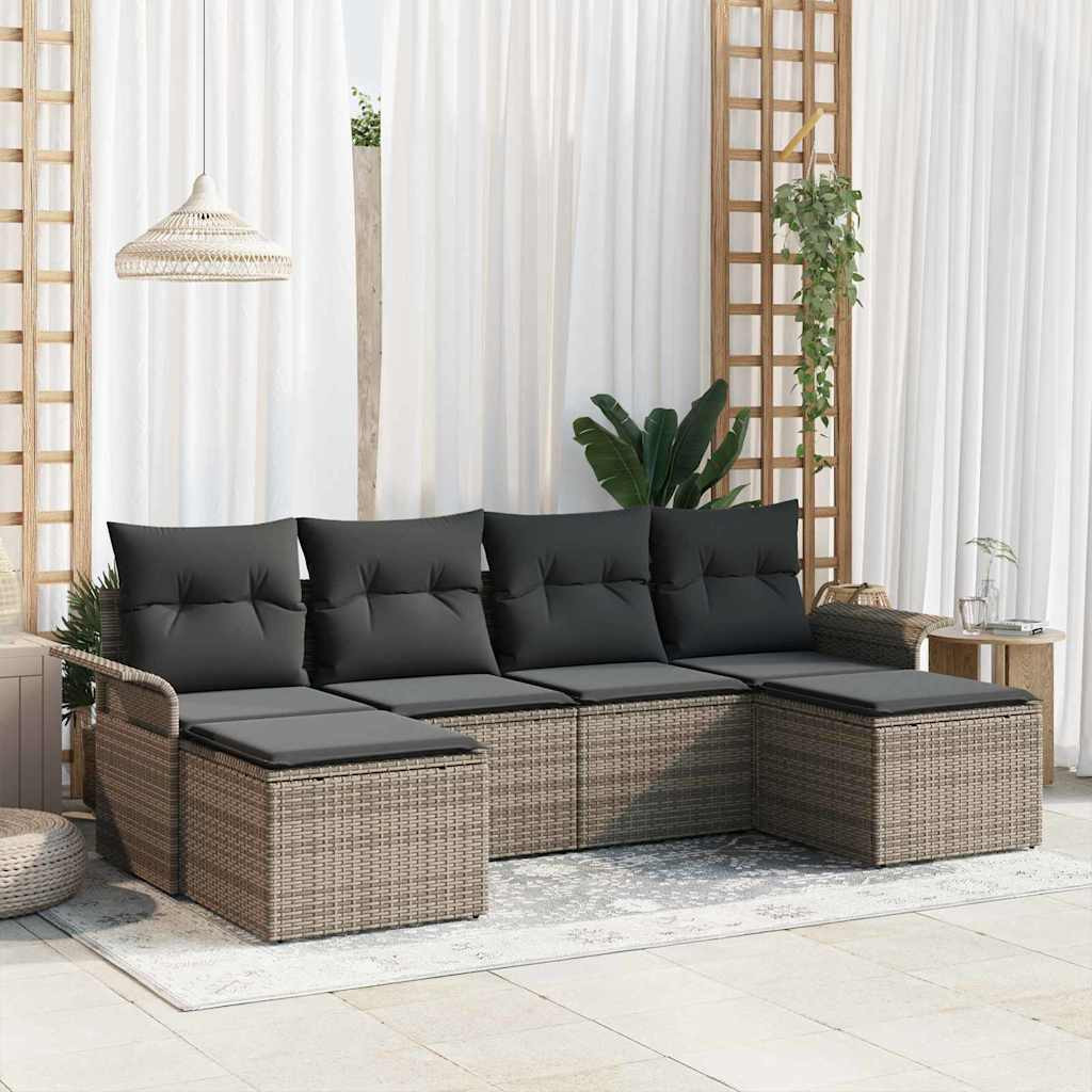 vidaXL Gartensofa-set mit Kissen 6 pcs Grau Poly-Rattan
