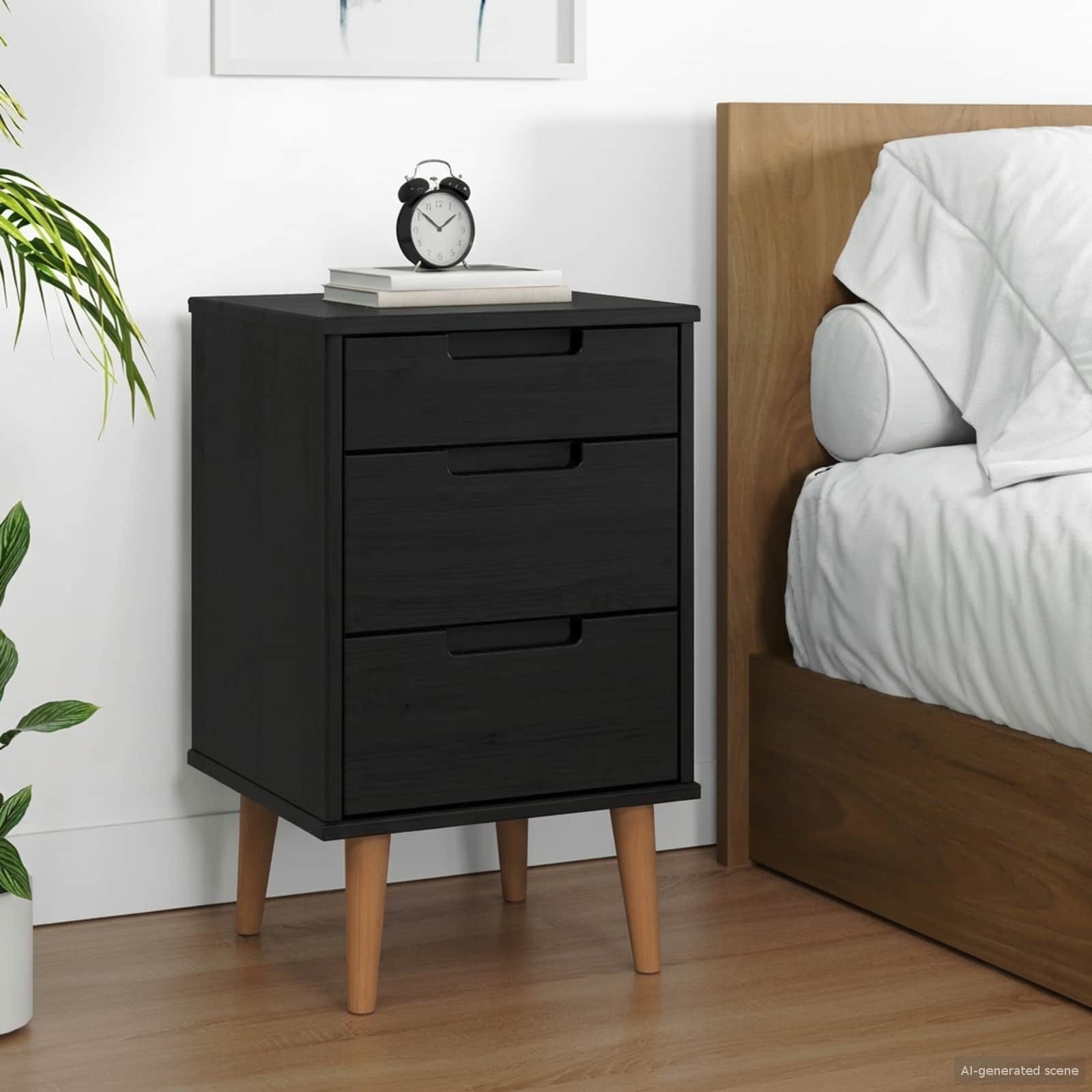 vidaXL Nachttisch MOLDE Schwarz 40 x 35 x 65 cm Massives Kiefernholz