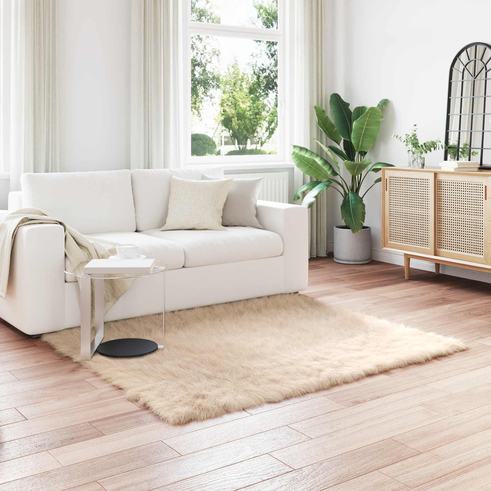 vidaXL Teppich aus Kunstschaffell TAFALLA Beige 160 x 160 cm Polyester
