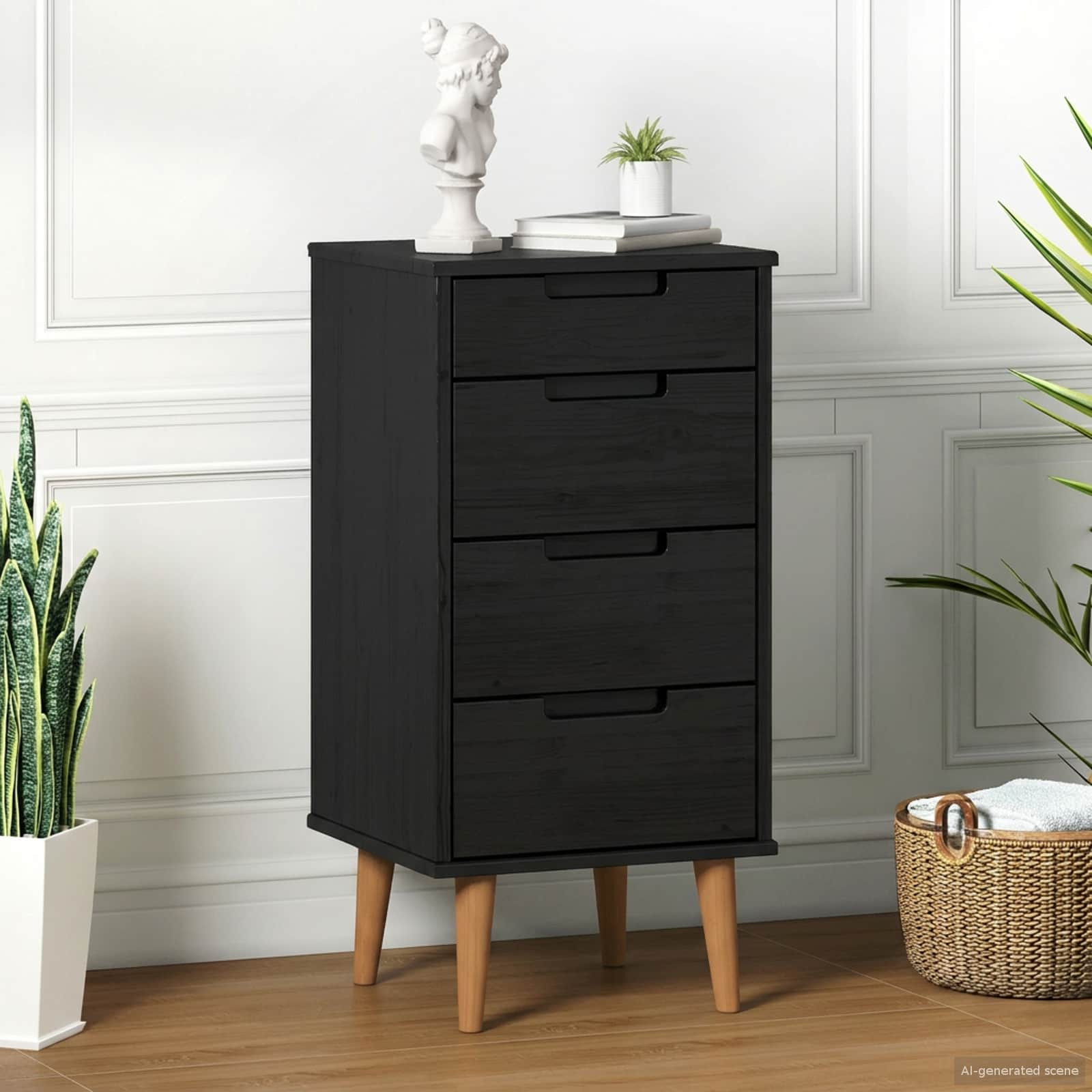 vidaXL Kommode MOLDE Schwarz 40 x 35 x 82 cm Massives Kiefernholz