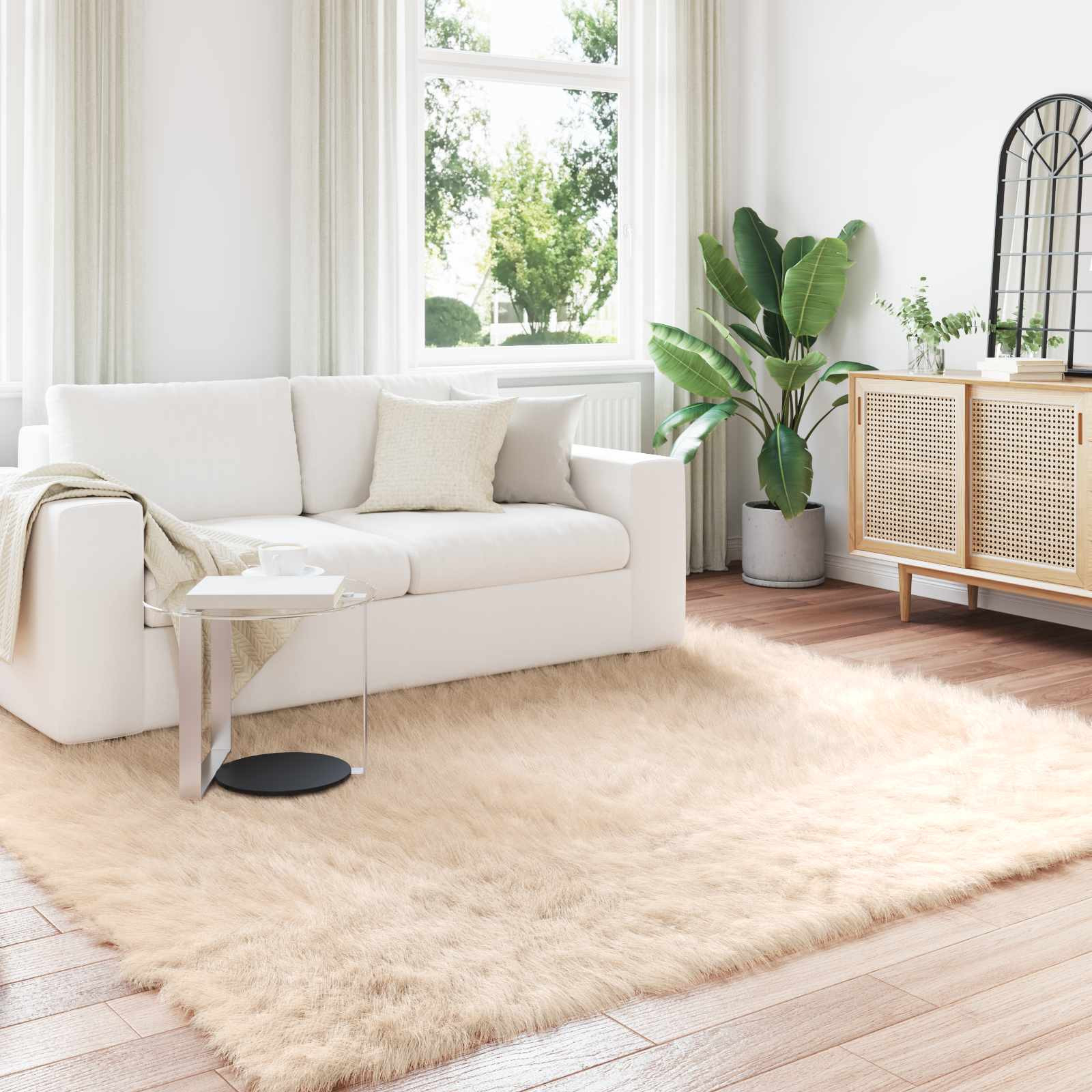 vidaXL Teppich aus Kunstschaffell TAFALLA Beige 200 x 200 cm Polyester