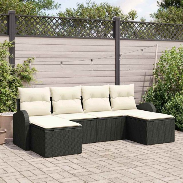 vidaXL Gartensofa-set mit Kissen 6 pcs Schwarz Poly Rattan