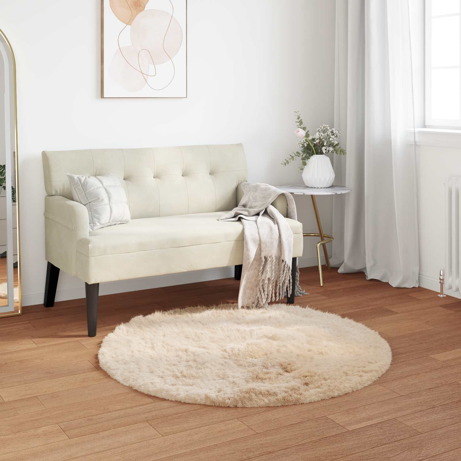 vidaXL Teppich aus Kunstschaffell TAFALLA Beige Ø 80 cm Polyester