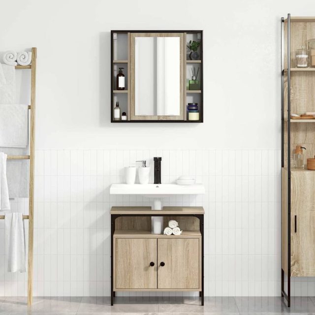 vidaXL Badezimmermöbel-Set mit Regal mit Tür 2 pcs Braun Holzwerkstoff