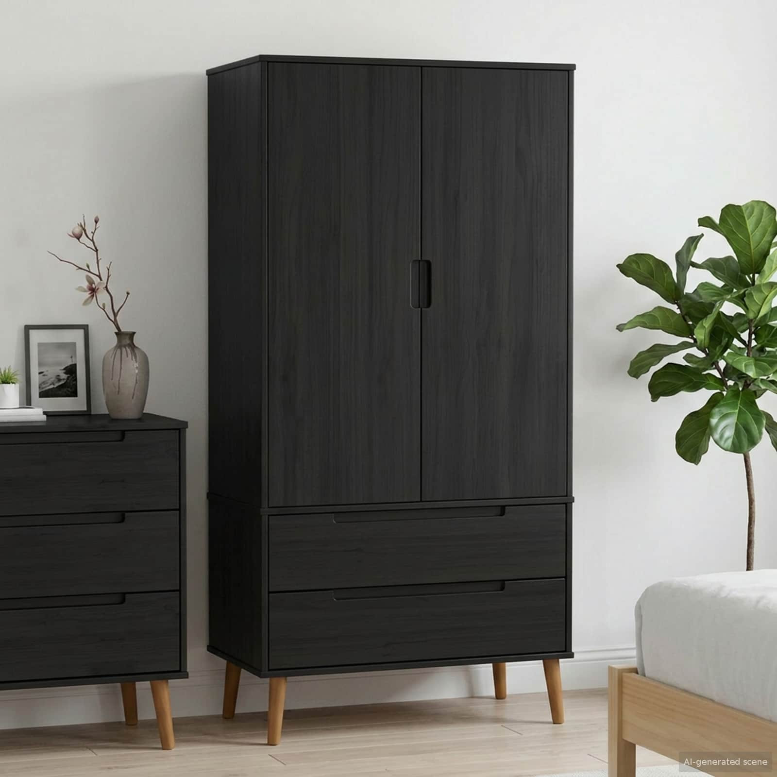 vidaXL Kleiderschrank MOLDE Schwarz 90 x 55 x 175 cm