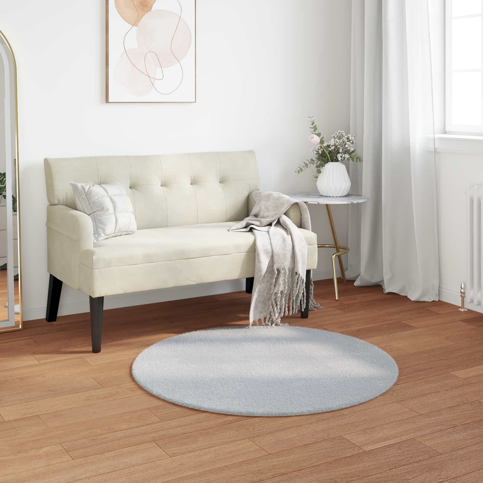 vidaXL Rutschfester Teppich aus Kunstkaninchenfell OLITE Grau Ø 100 cm