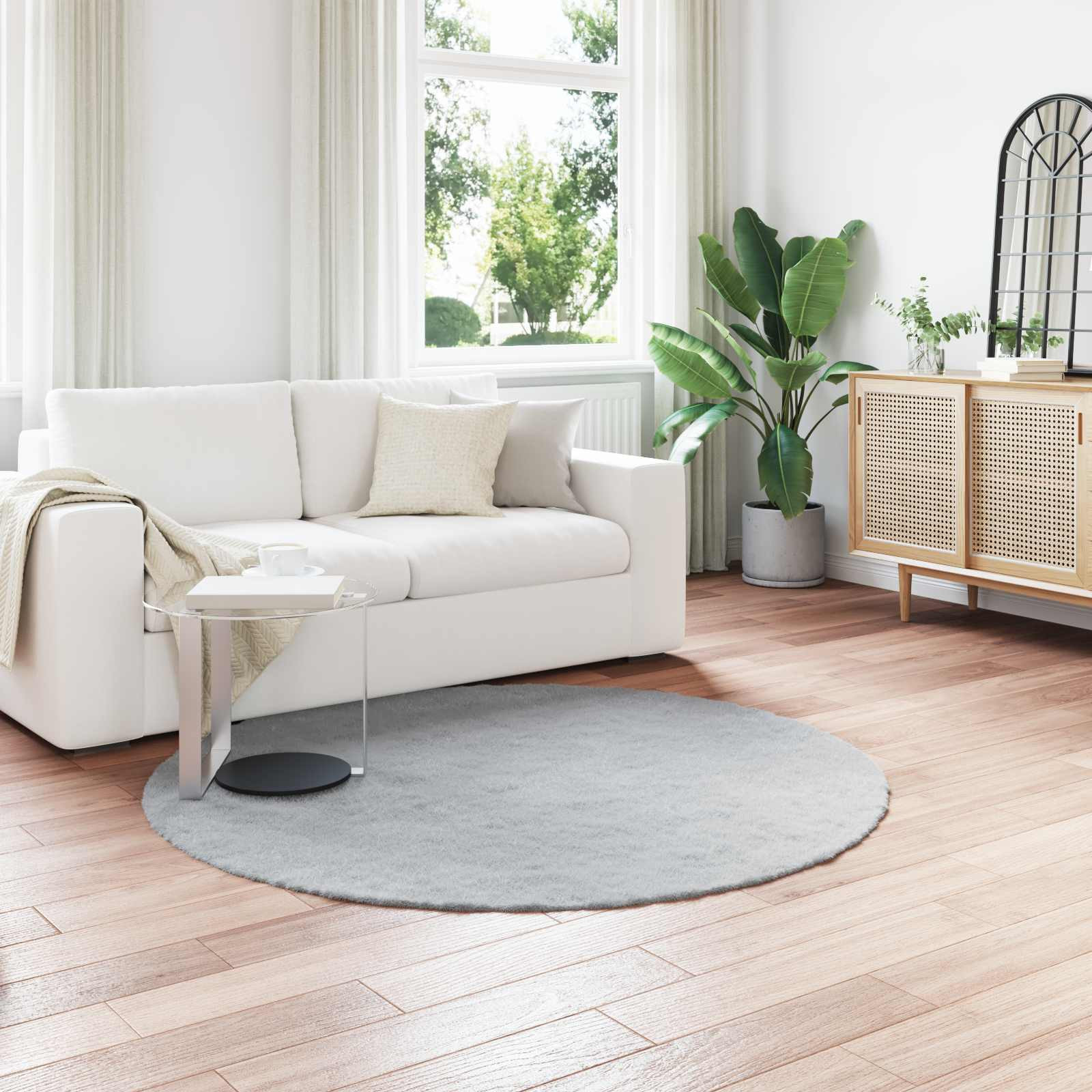 vidaXL Rutschfester Teppich aus Kunstkaninchenfell OLITE Grau Ø 160 cm