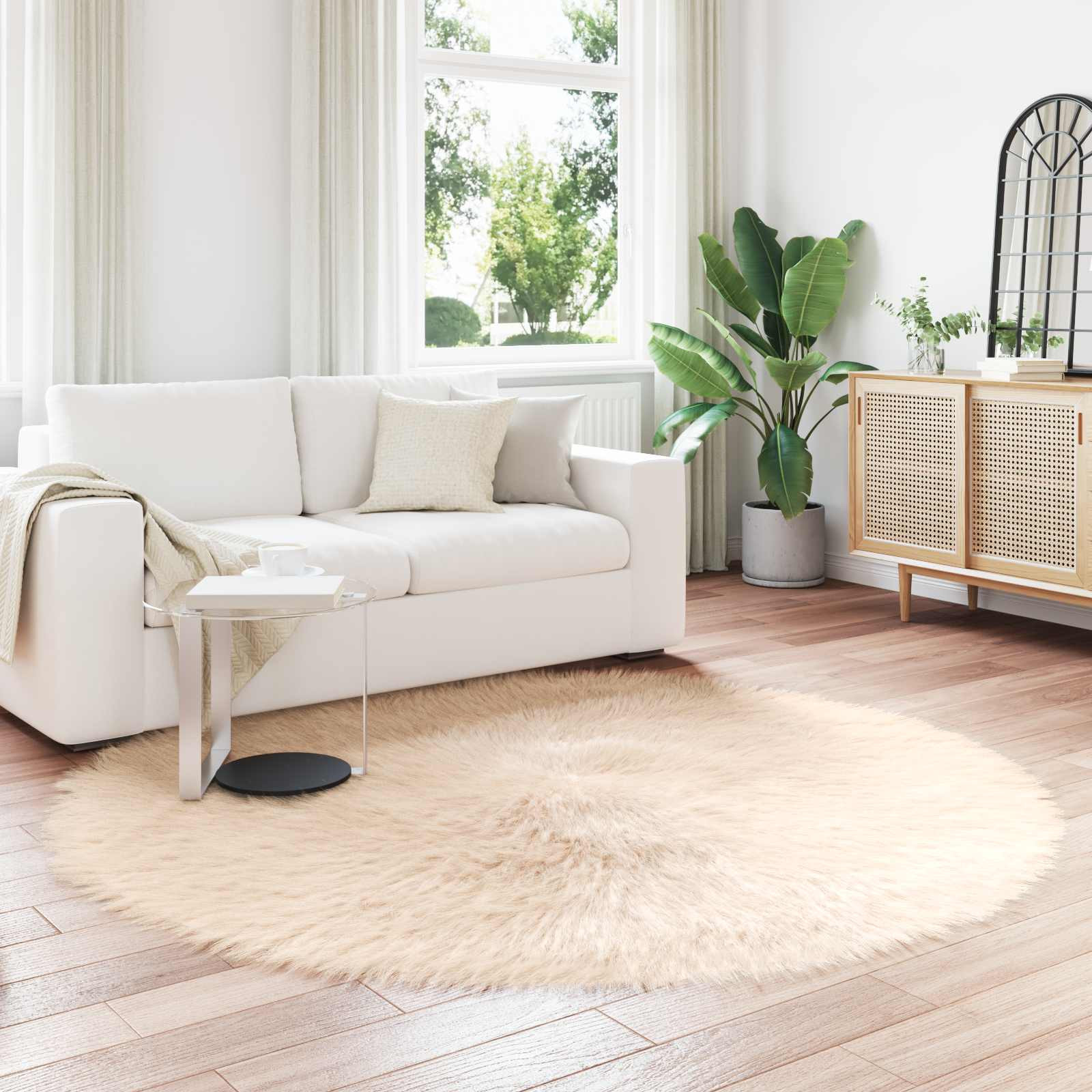 vidaXL Teppich aus Kunstschaffell TAFALLA Beige Ø 200 cm Polyester