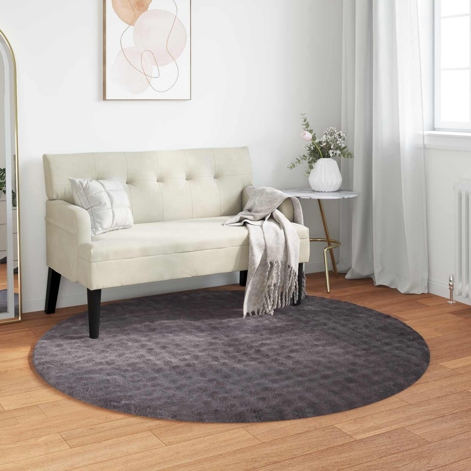 vidaXL Bereichsteppiche Rund SIROLO Anthrazit Ø 200 CM Polyester