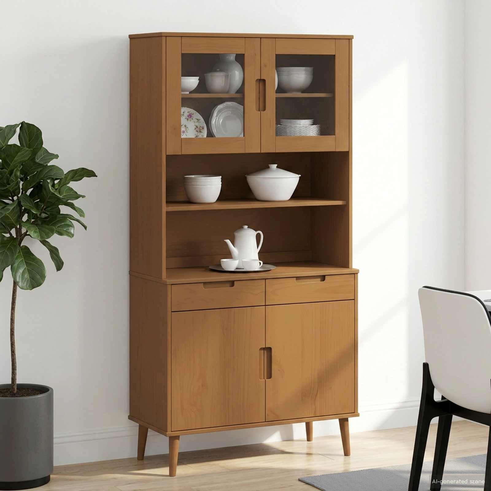 vidaXL Hutch MOLDE Karamell 90 x 35 x 100 cm Massives Kiefernholz