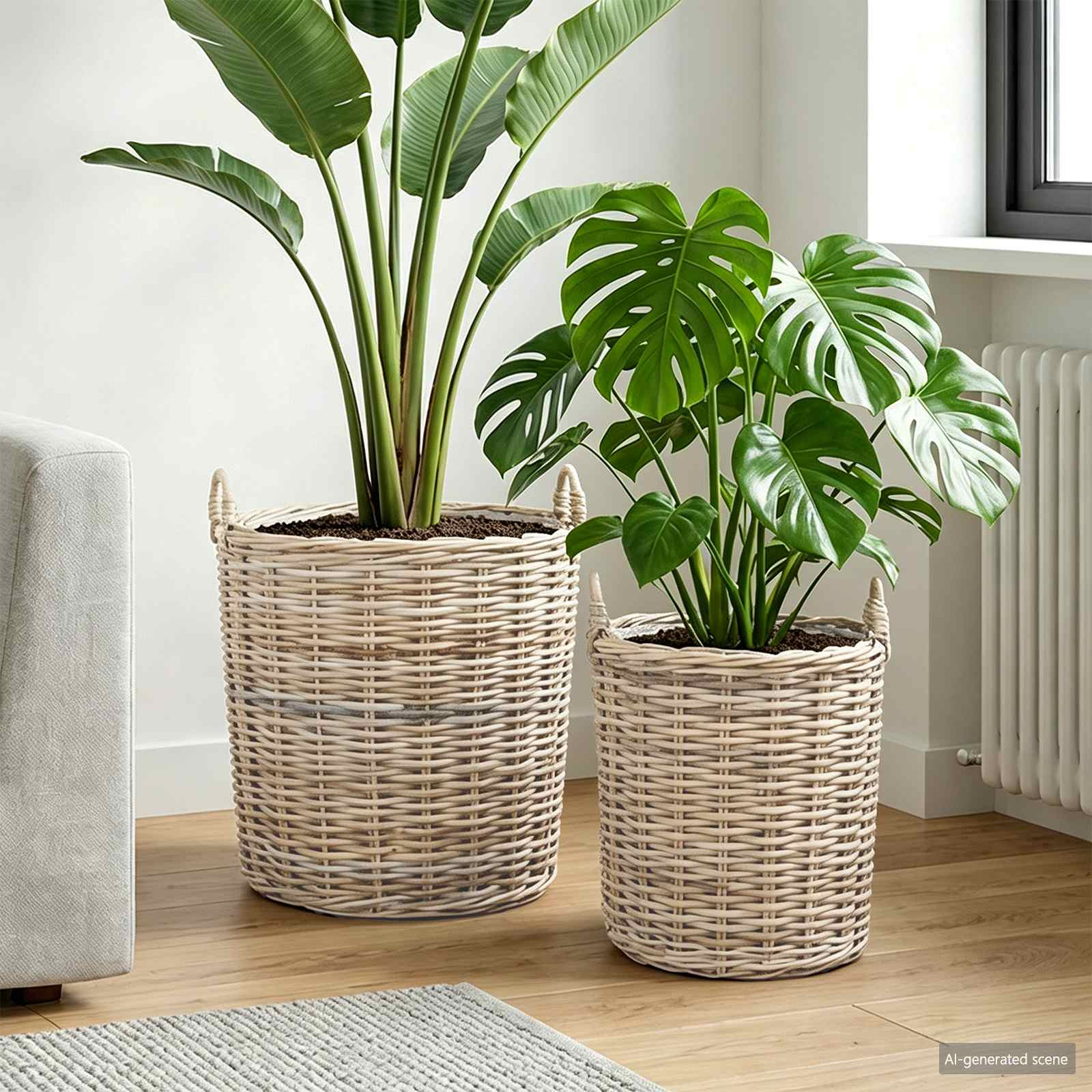 vidaXL Blumentopf Körbchen 2 Stk. Natürliches Grau Kubu Rattan