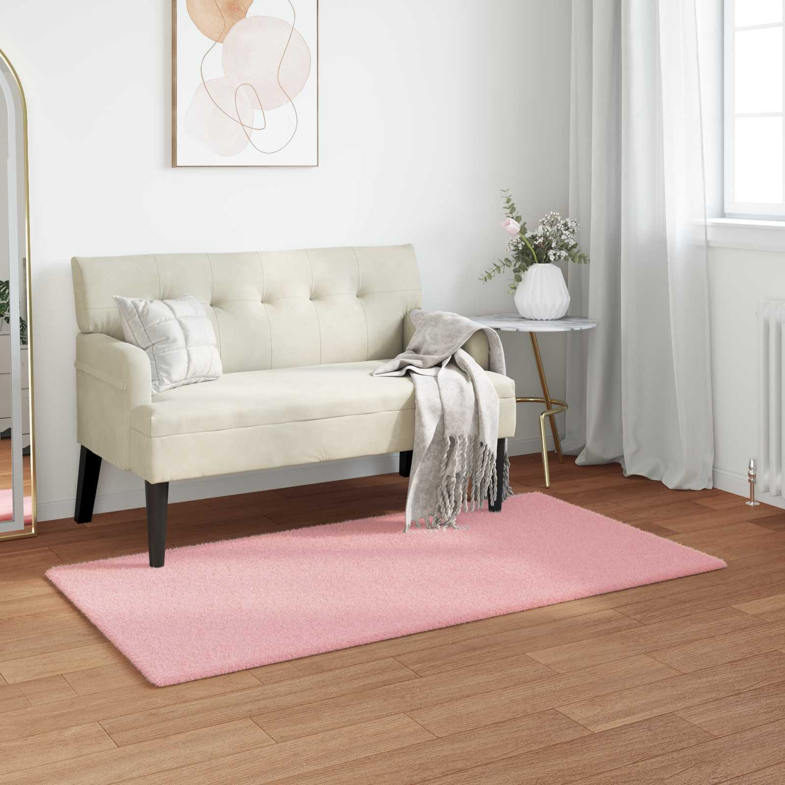 vidaXL Rutschfester Teppich aus Kunstkaninchenfell OLITE Rosa