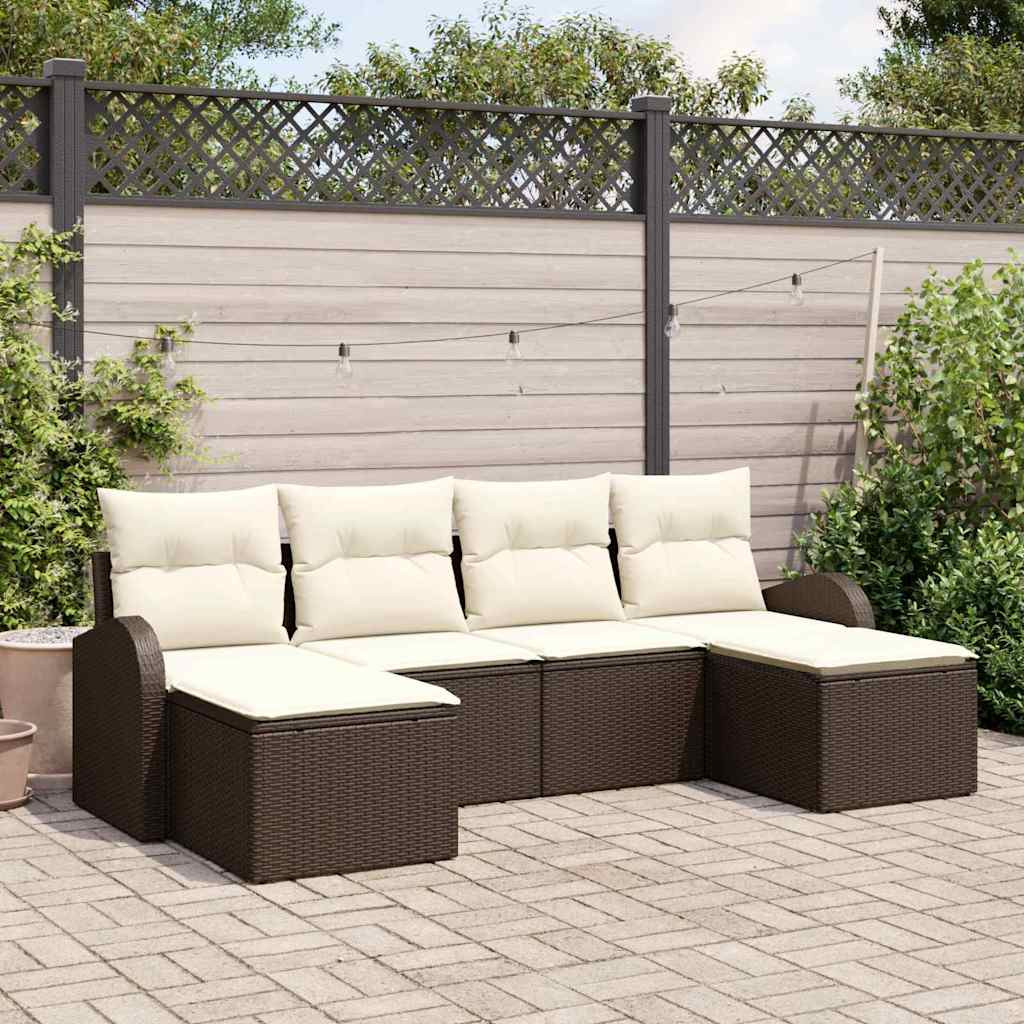 vidaXL Gartensofa-set mit Kissen 6 pcs Braun Poly Rattan