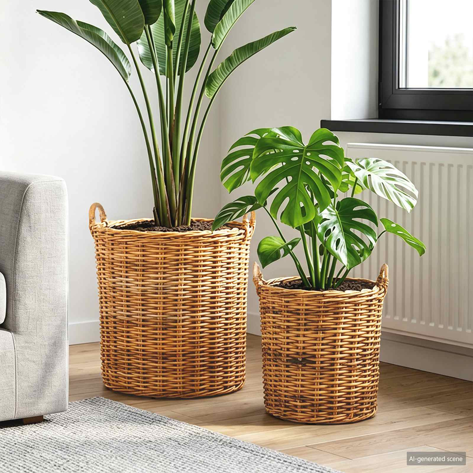 vidaXL Blumentopf Körbchen mit Speicher 2 Stk. Naturbraun Kubu Rattan