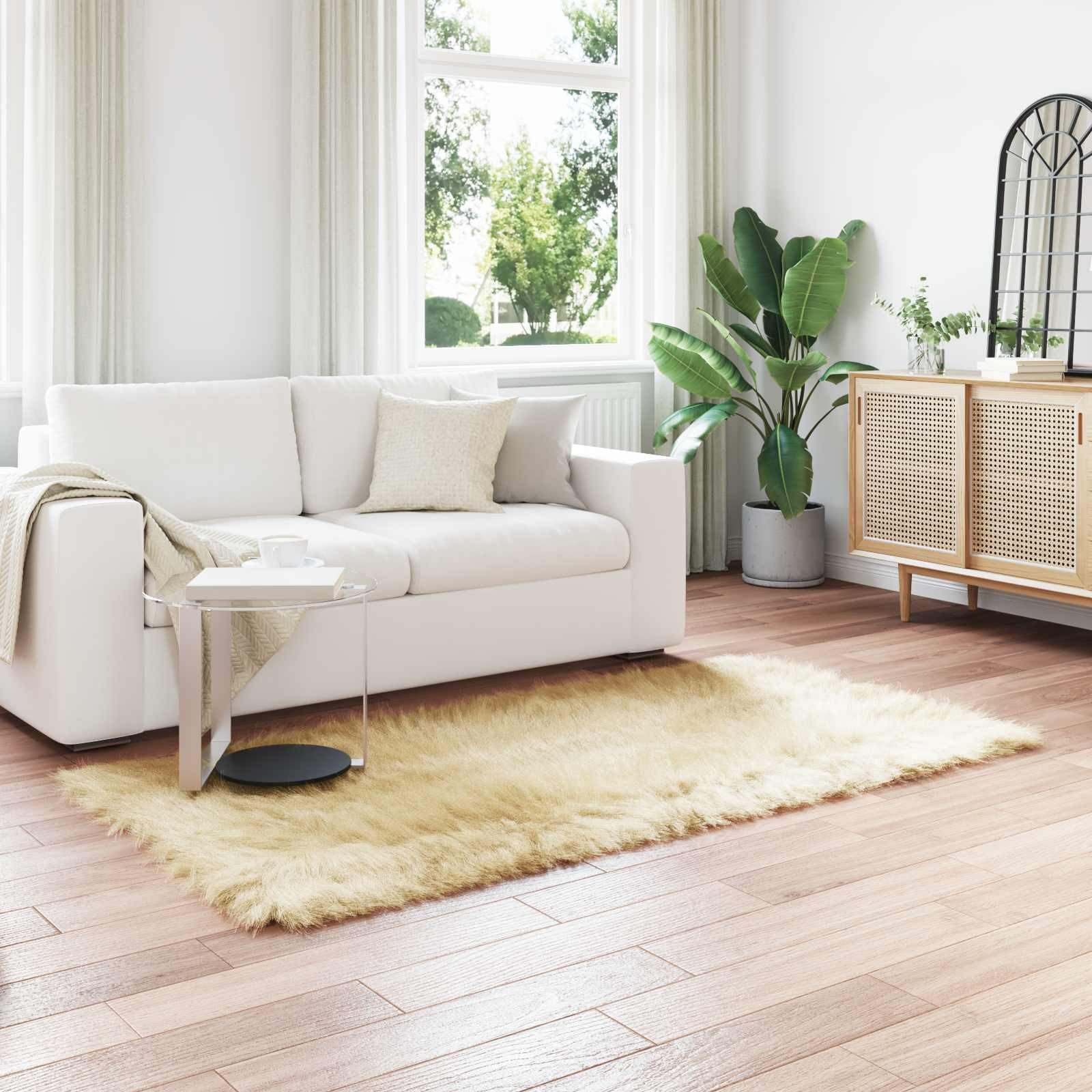 vidaXL Teppich aus Kunstschaffell TAFALLA Creme 80 x 200 cm Polyester