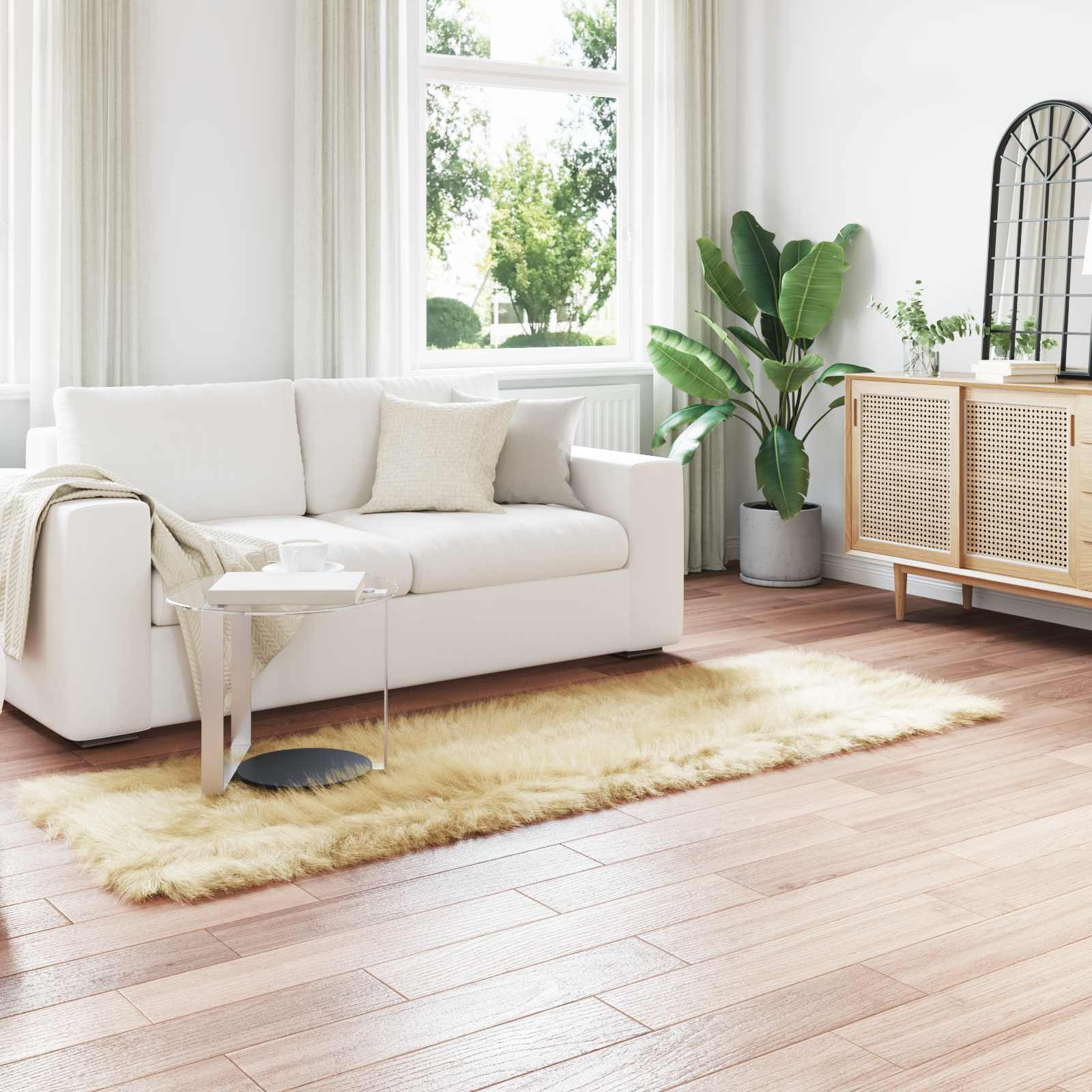 vidaXL Teppich aus Kunstschaffell TAFALLA Creme 80 x 250 cm Polyester