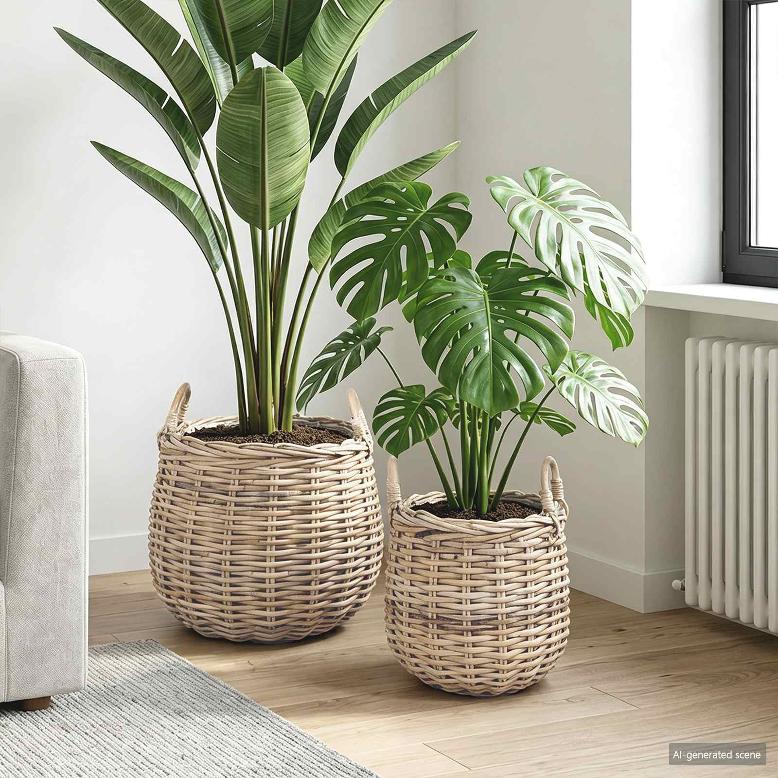 vidaXL Blumentopf Körbchen 2 Stk. Natürliches Grau Kubu Rattan