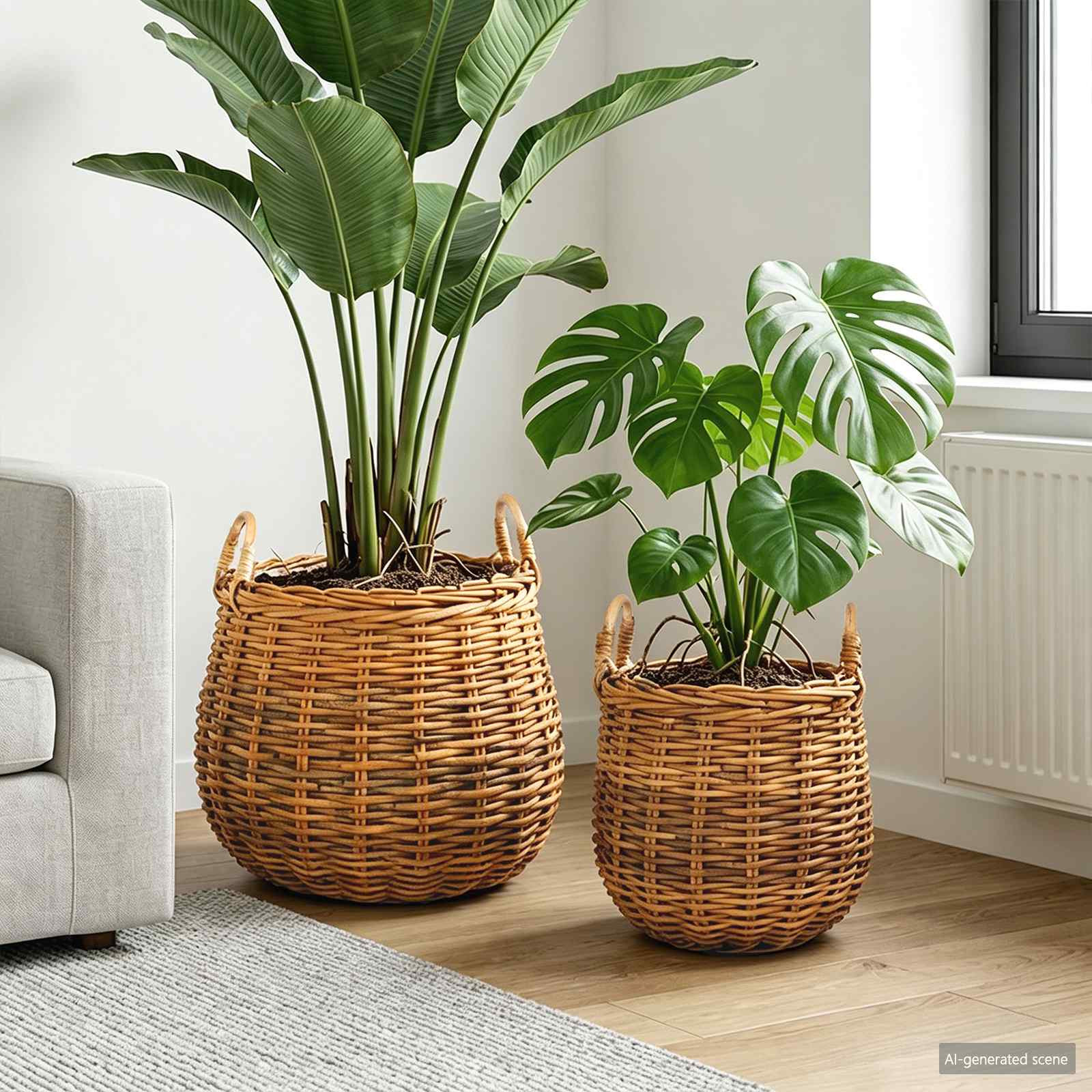 vidaXL Blumentopf Körbchen mit Speicher 2 Stk. Naturbraun Kubu Rattan