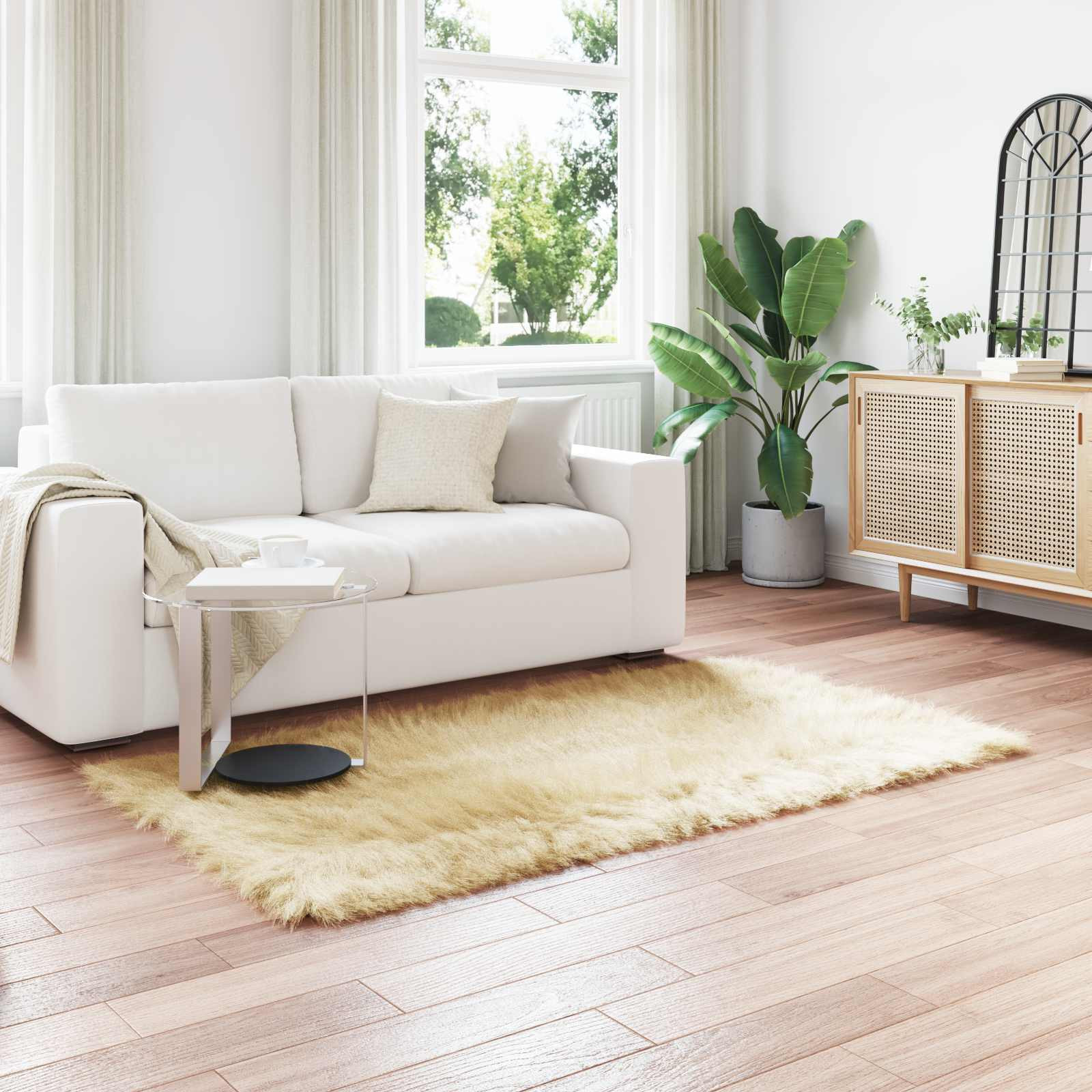 vidaXL Teppich aus Kunstschaffell TAFALLA Creme 140 x 200 cm Polyester