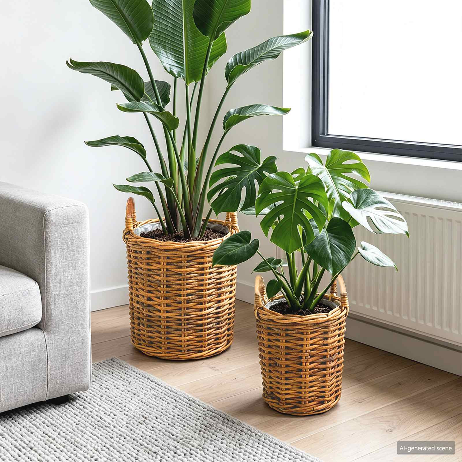 vidaXL Blumentopfkorb mit Speicher 2 Stk. Naturbraun Kubu Rattan