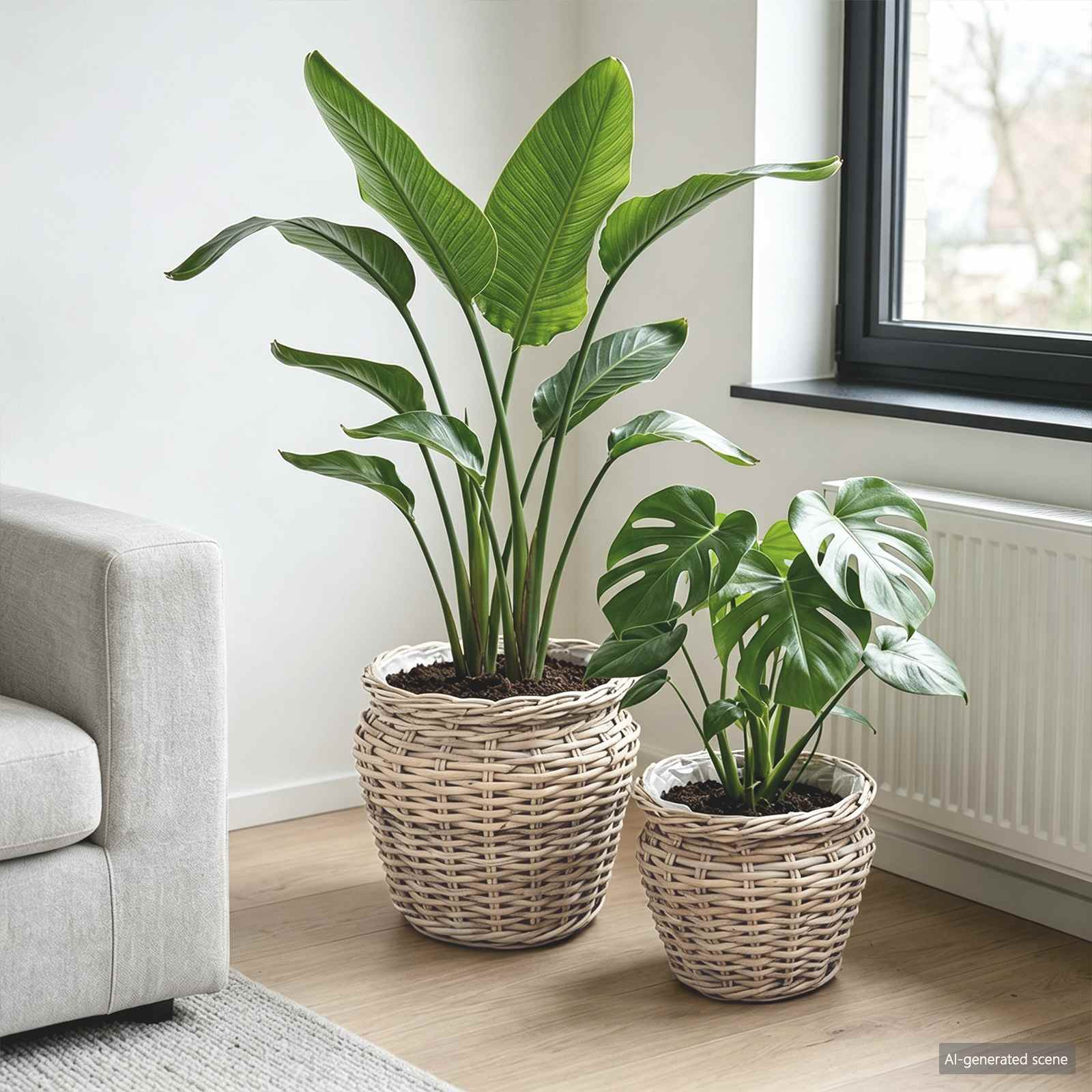 vidaXL Blumentopfkorb mit Speicher 2 Stk. Natürliches Grau Kubu Rattan