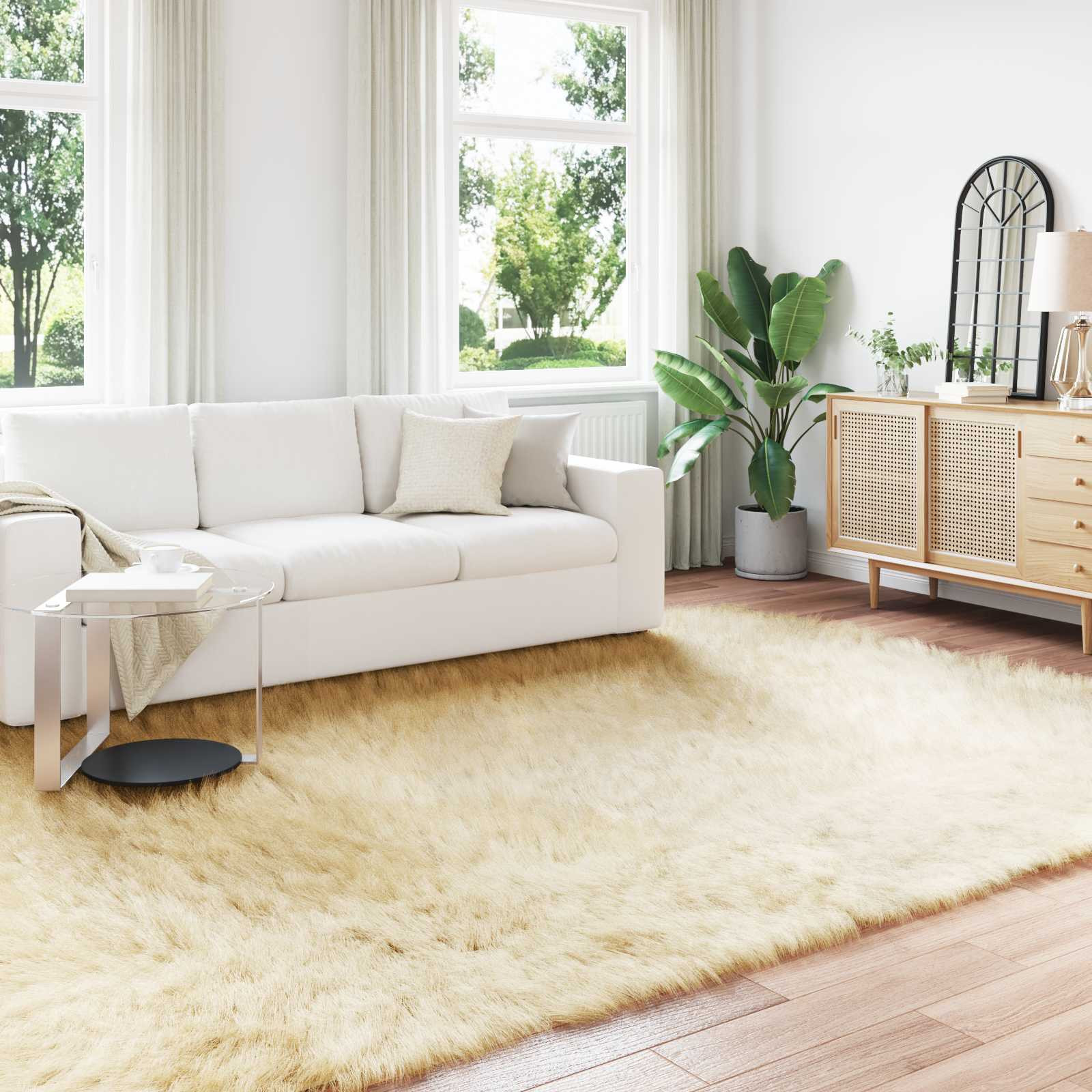 vidaXL Teppich aus Kunstschaffell TAFALLA Creme 200 x 280 cm Polyester