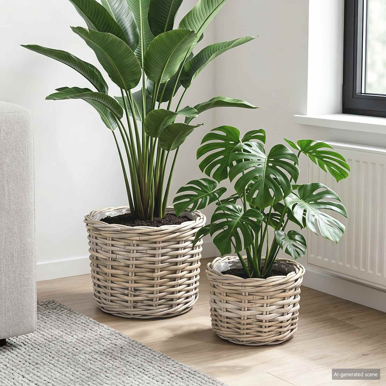 vidaXL Blumentopf Korb 2 Stk. Natürliches Grau Kubu Rattan