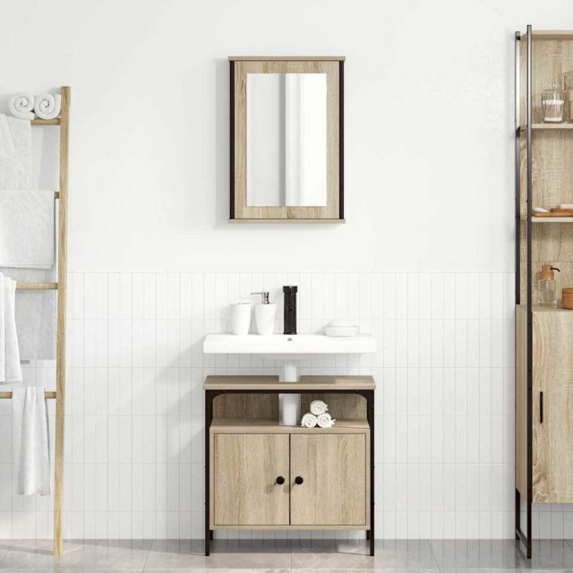 vidaXL Badezimmermöbel-Set mit Regal mit Tür 2 pcs Braun Holzwerkstoff