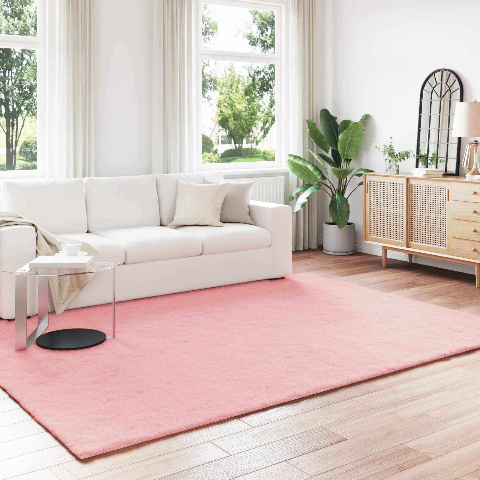 vidaXL Rutschfester Teppich aus Kunstkaninchenfell OLITE Rosa