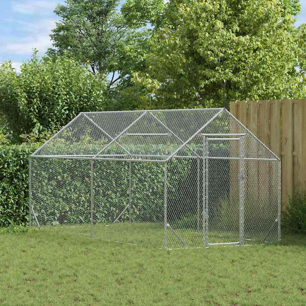 vidaXL Hühnerkäfig Silber 400 x 170 x 177 cm Verzinkter Stahl