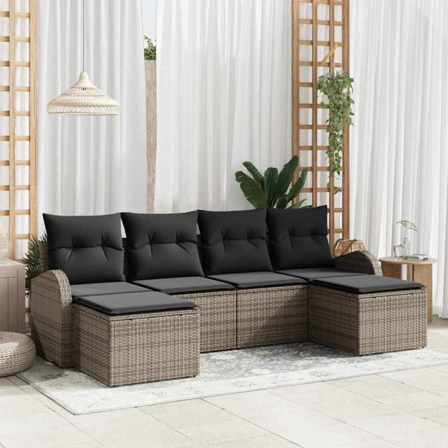vidaXL Gartensofa-set mit Kissen 6 pcs Grau Poly Rattan