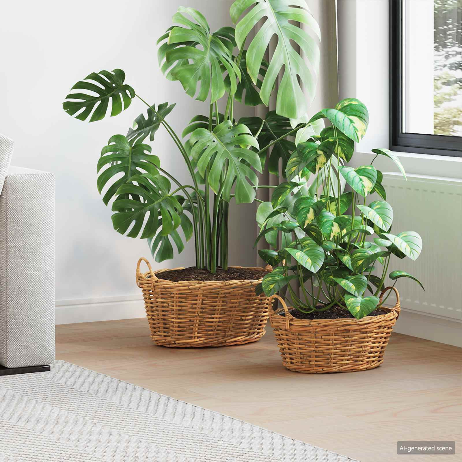 vidaXL Blumentopfkorb mit Speicher 2 Stk. Naturbraun Kubu Rattan