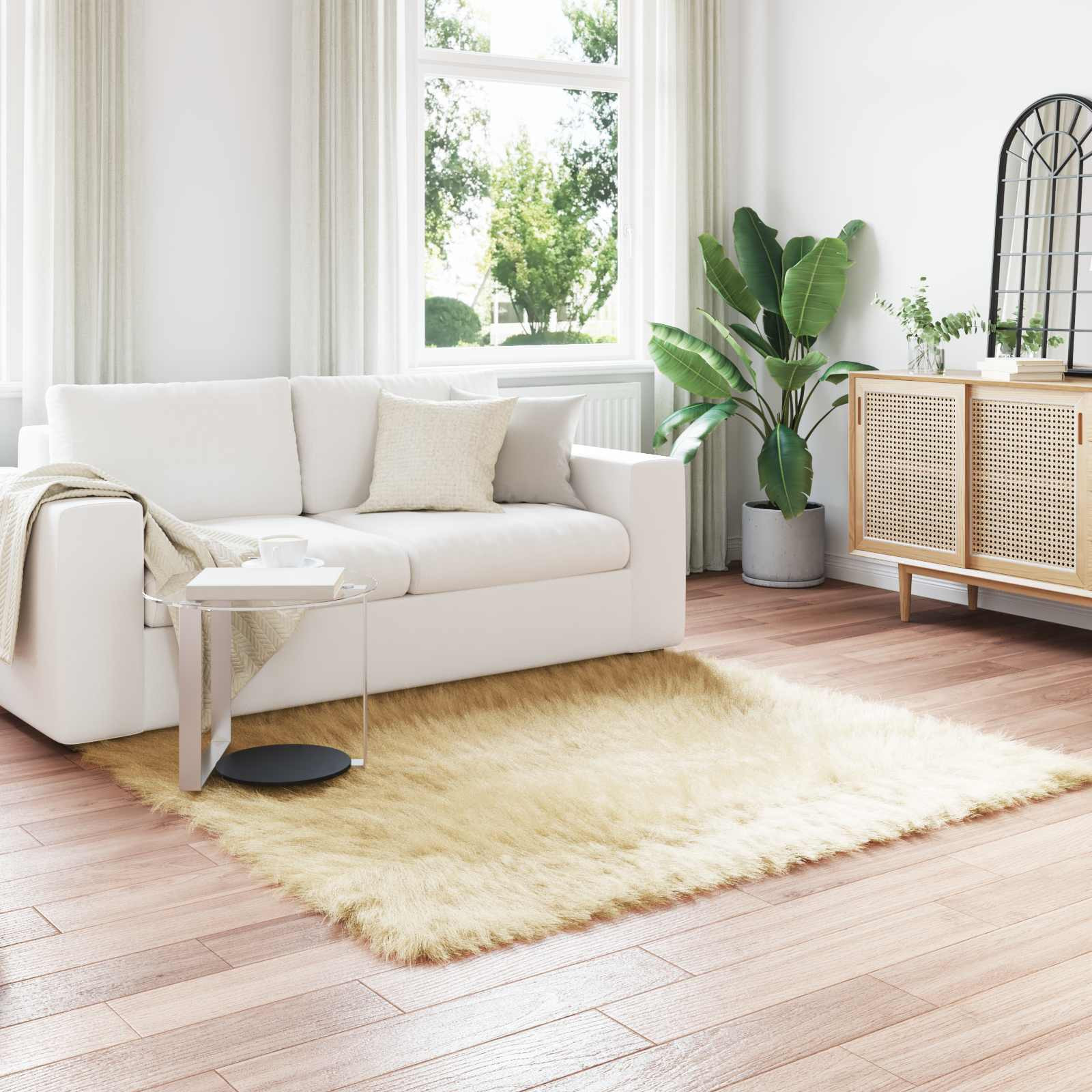 vidaXL Teppich aus Kunstschaffell TAFALLA Creme 160 x 160 cm Polyester