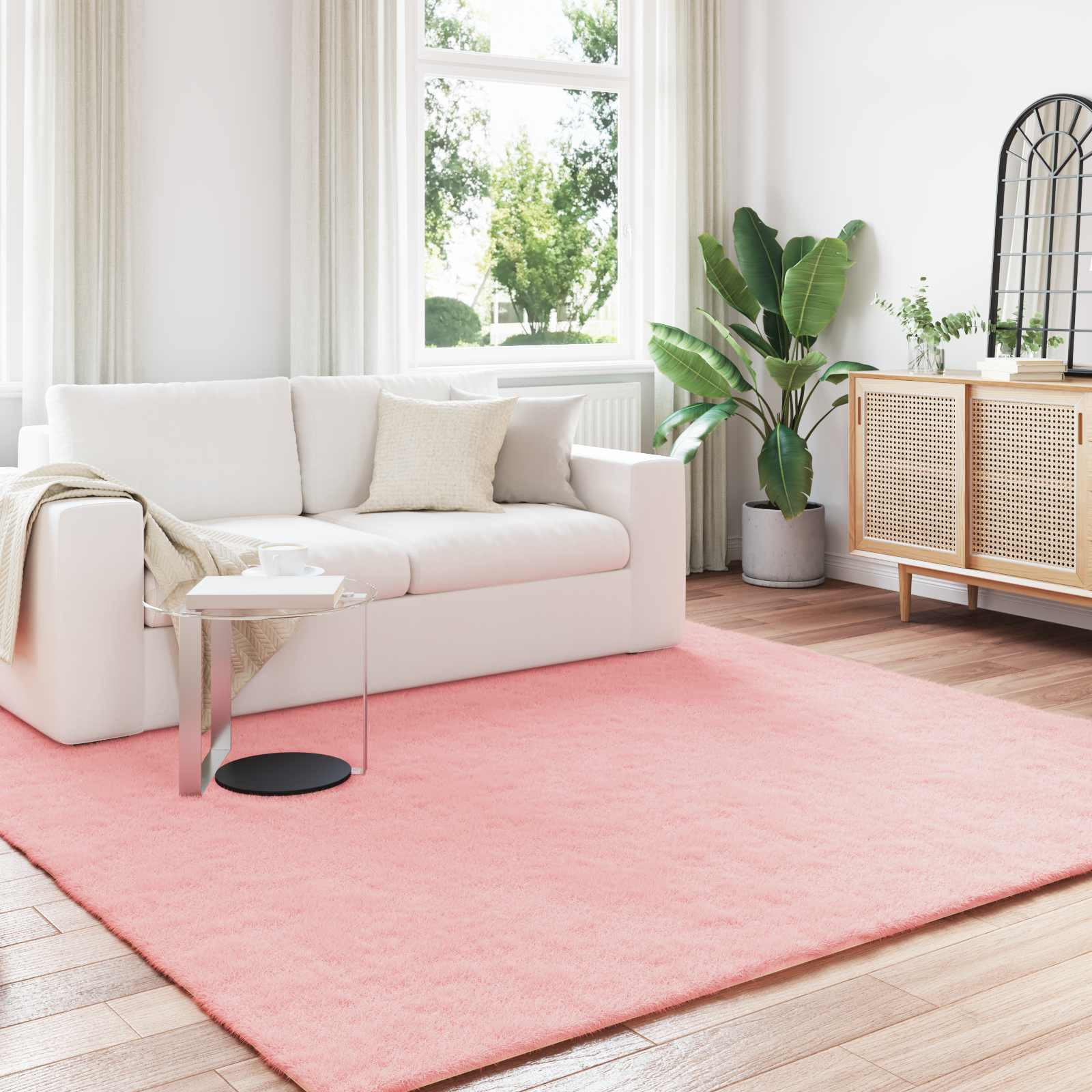 vidaXL Rutschfester Teppich aus Kunstkaninchenfell OLITE Rosa