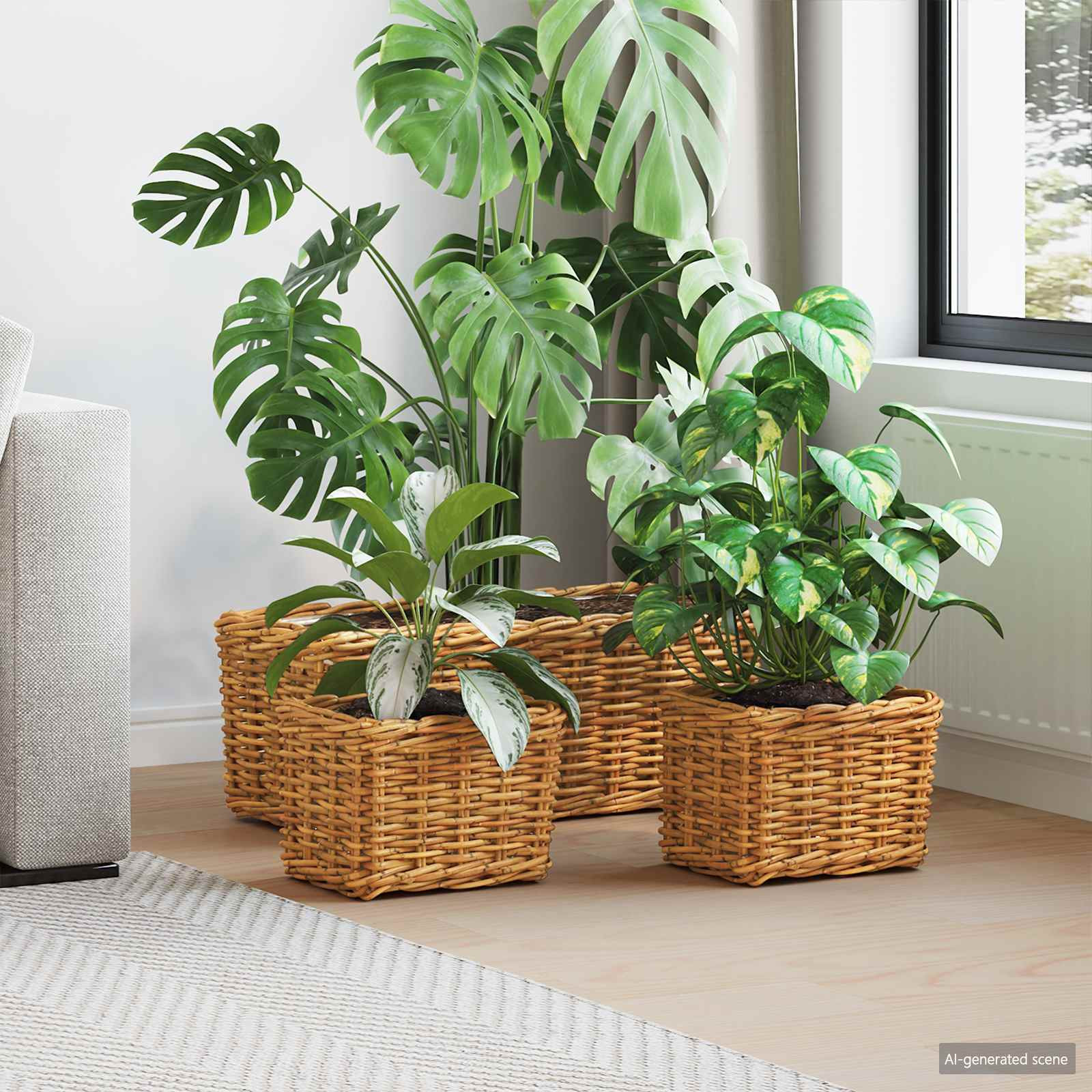 vidaXL Blumentopfkorb mit Speicher 3 Stk. Naturbraun Kubu Rattan
