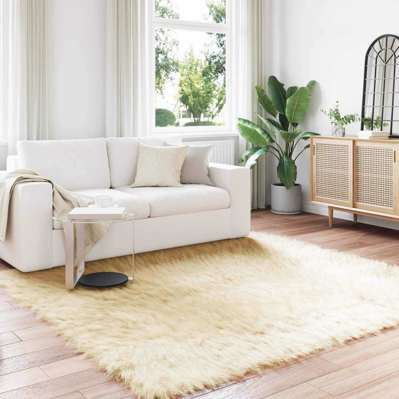 vidaXL Teppich aus Kunstschaffell TAFALLA Creme 240 x 240 cm Polyester